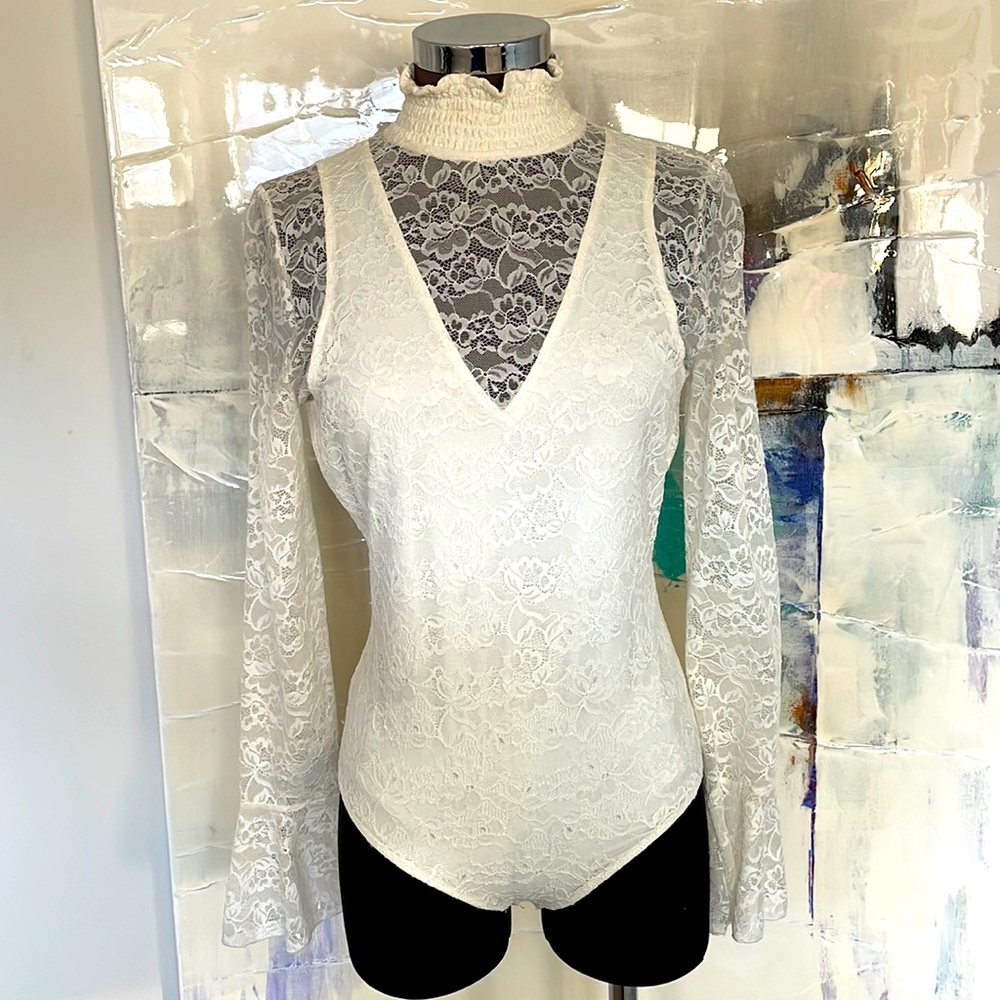 INTERMIX Lace Jersey Bodysuit